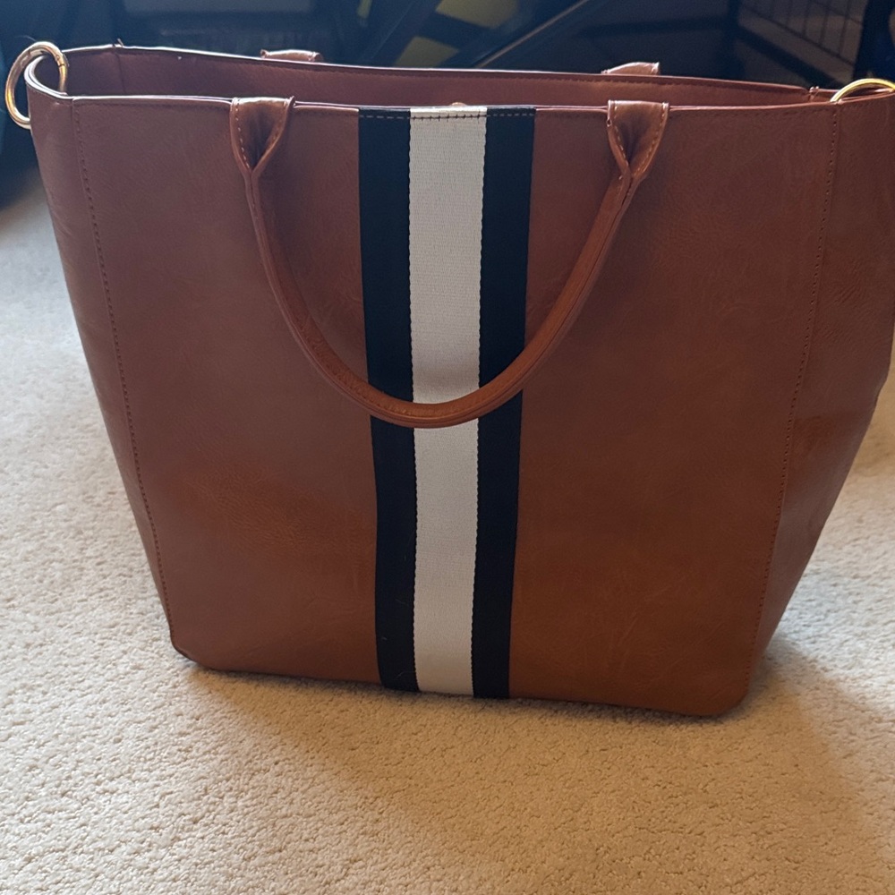 Social threads - Brown Tote Bag with Black and White Stripe